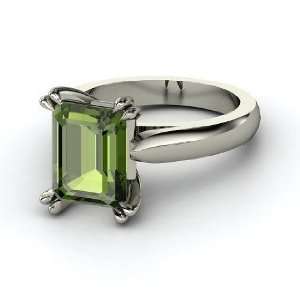  Quotation Ring, Emerald Cut Green Tourmaline Sterling 