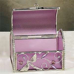   Dragonfly Purple Design Glass Rectangular Jewelry Box