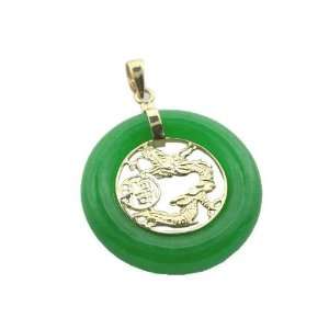  Green Jade Fortune Dragon Pendant, 14k Gold Jewelry