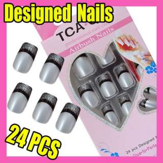 24 New Instant Pre Design French Nail Tip Nail Art F322  