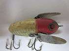 Heddon Crazy Crawler Vintage Wood Fishing Lure Red/White 2 pc. Hdwr 3 