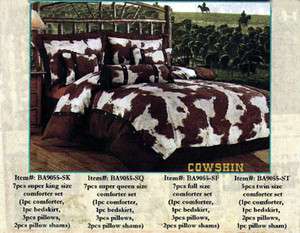 Western Cow skin 7 Piece Comforter Bed In A Bag Set Cowboy Cowgirl 