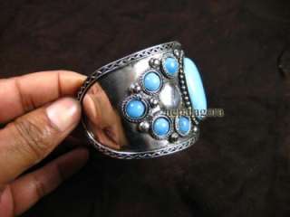 WIDE BOHO BLUE glass cuff ETHNIC bangle BRACELET India  