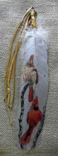 Cardinal Pair Hand Painted Turkey Feather  