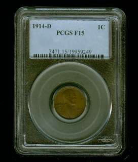 1914 D 1C PCGS Fine 15 Lincoln Wheat Penny  