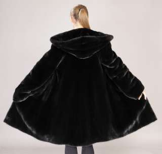   Black Blackglama natural letout knee length hooded Mink Fur coat parka