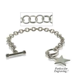  Star Charm Bracelet Sterling Silver Engravable Ladies 