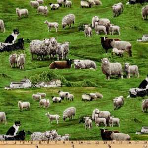  44 Wide Farm Animals 2011 Sheep Green Fabric By The Yard 