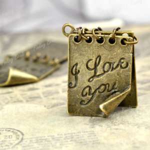 Wholesale Notebook Message Charms vintage Antique Brass Fit necklace 