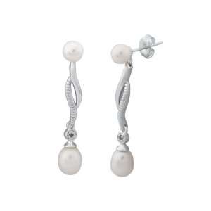   Fresh Water Pearl and Diamond Accent Linear Drop Earrings Jewelry
