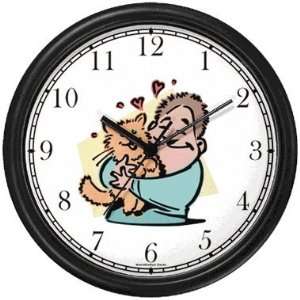Man Hugging Cat Cat Wall Clock by WatchBuddy Timepieces (Slate Blue 