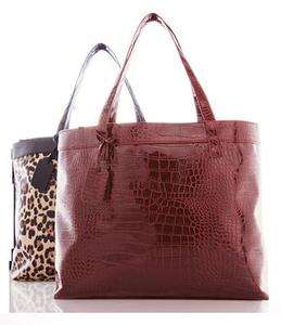 NEW Fall 2011  Leopard Print Faux Croc Leather Tote Bag 