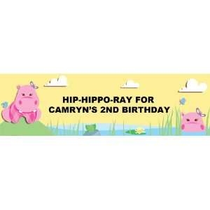 Hippo Pink Personalized Banner Standard 18 x 61