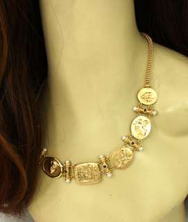EXQUISITE 14K GOLD, RUBIES & PEARLS CAMEO NECKLACE  