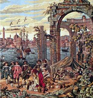 Old Italian Port FRAGMENT Large Medieval Tapestry SALE  