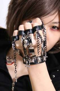 Gothic 5 Ring+Stud Cuff Glove Chain Weapon Kusari gama  