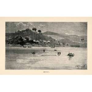  1902 Print Hippopotamus Mitonda Zambia Africa RIver Boat 