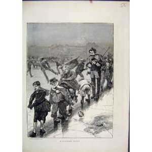    1870 Children Playing Ice Slide Skating London Snow
