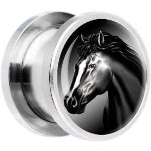  1/2 Steel Black And White Horse Screw Fit Plug Jewelry
