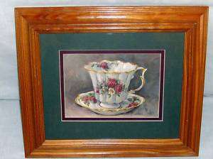 Teacup Picture Wood Frame Barbara Mock Gorgeous VGC  