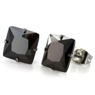 West Coast Jewelry Stainless Steel 8 mm Black Cubic Zirconia Earrings 