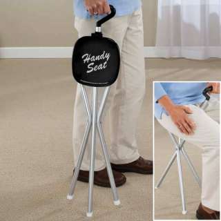 Easy grip Folding aluminum handy tripod walking cane seat holds up to 