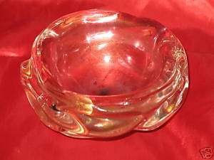 Vintage Amber / Pink Heavy Glass Candy Dish  