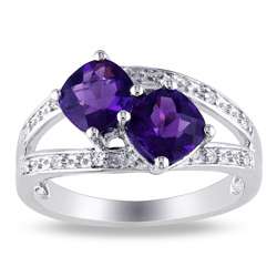 Sterling Silver Amethyst and Diamond Ring  