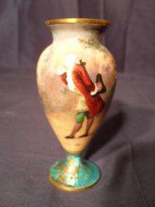 Antique Limoges Enamel Vase, Great Colors & Design, 5  