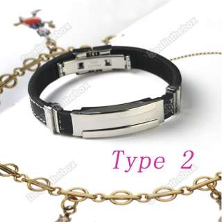   Silver Stainless Steel Rubber Bracelet Wristband Bangles New  
