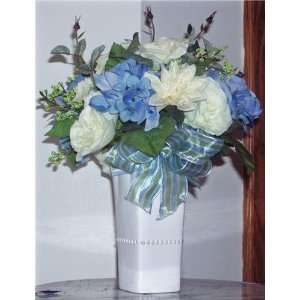  Blue & White Silk Hydrangea Floral Arrangement