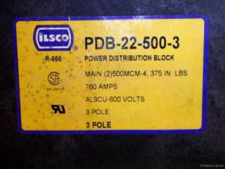 ILSCO PDB 22 500 3 THREE POLE POWER DIST. BLOCK   NEW  