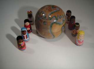   Handpainted Wooden People Around the World Russian Nesting Doll Globe