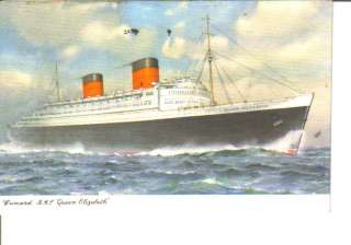 Cunard RMS Queen Elizabeth ship 1950s view postcard  