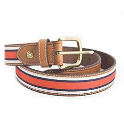 Tommy Hilfiger Mens Red/ White/ Blue Fabric Stripe Belt   