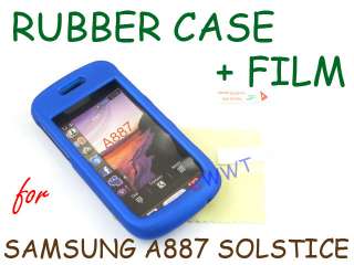 Blue Rubber Rubberized Cover Hard Case + Film for Samsung A887 