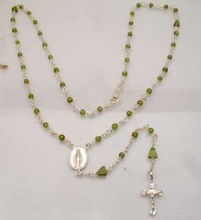 PERIDOT ROSARY NECKLACE CROSS Sterling Silver 26  