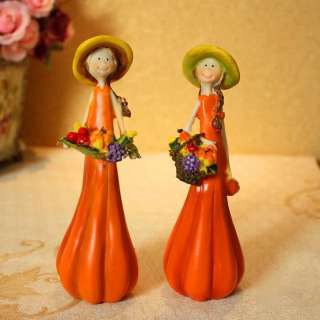 Set Of 2 Cute Pumpkin Doll Home Decorative Resin Figurines W3  
