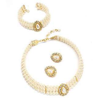Bridal Jewelry Set Pearl 4 Pcs Necklace Bracelet White  