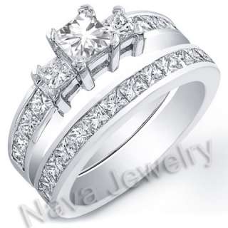 51 Ct 3 Stone Radiant Cut Diamond Bridal Set Ring GIA  