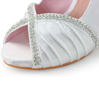   bridal white satin ruched rhinestones peep toe platform heel shoes