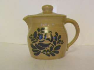   FOLK ART Teapot Tea Pot 40 oz Handle Nice Bird Blue Rare  