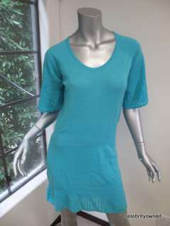Calypso Aqua Cashmere Scoop Neck 3/4 Sleeve Dress S  