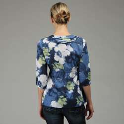 Calvin Klein Jeans Womens 3/4 sleeve V neck Floral Blouse   