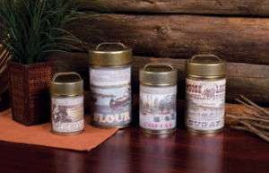 Rustic OUTDOOR THEME CANISTER SET Flour Sugar Coffee +  