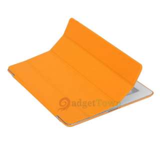 Slim Magnetic Leather Smart Cover + Hard Back Case for iPad 2 Orange 