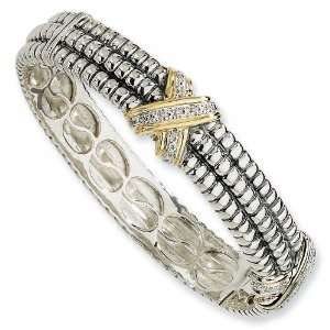  Sterling Silver and 14k 1/6ct Diamond Bangle Bracelet 