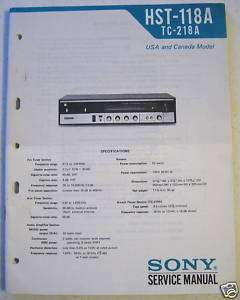 SONY SERVICE MANUAL HST 118A Receiver / 8 Track Player  