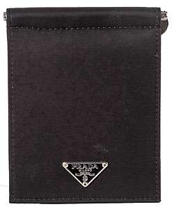 Prada Mens Black Nylon Bi Fold Money Clip Wallet  