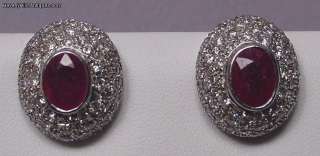 Ruby And Diamonds 18k White Gold Clip On Earrings  